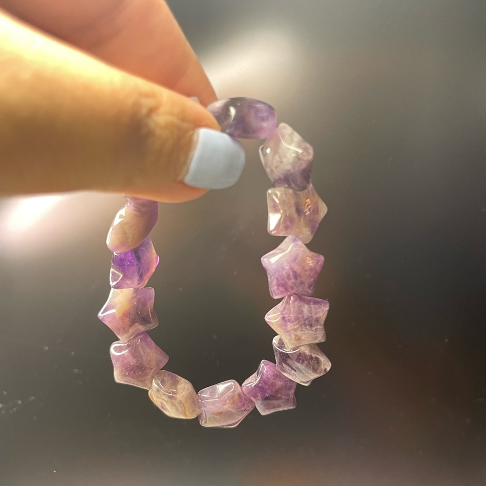 Natural Chevron Amethyst Crystal Beads Bracelet Star Shape - Picture 2 of 4